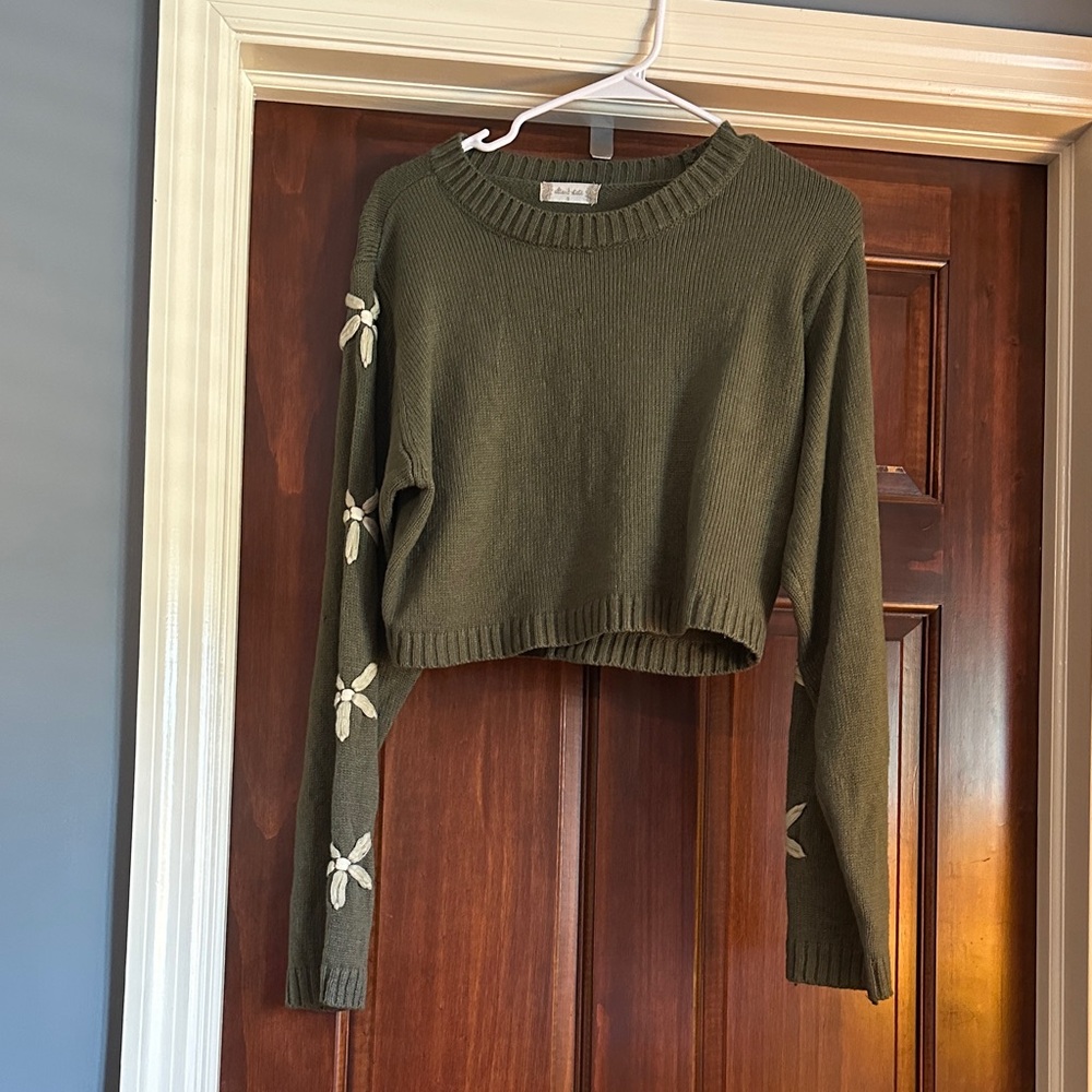Altard State crop green sweater with pretty detail on the sleeves.